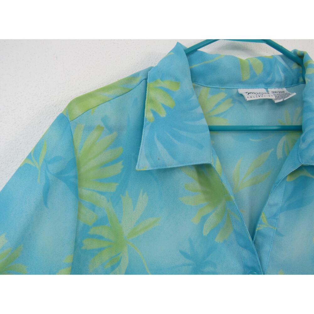 Giorgio Fiorlini 18/20 Women's Blue Green Hawaiian Printed Button Up Blouse - Picture 3 of 7